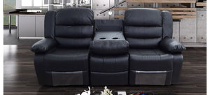 Roma Black Leather Recliner 3 Seater Sofa