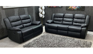 Roma Black Leather Recliner 3 Seater Sofa