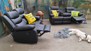 Roma Black Leather Recliner 3 + 2 Seater Sofa