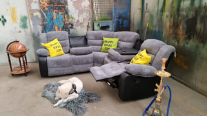 Rio Grey and Black Fabric Recliner Corner Sofa