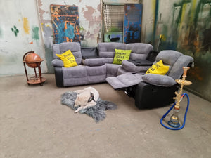 Rio Grey and Black Fabric Recliner Corner Sofa