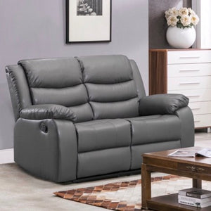 Roma Grey Leather Recliner 2 Seater Sofa