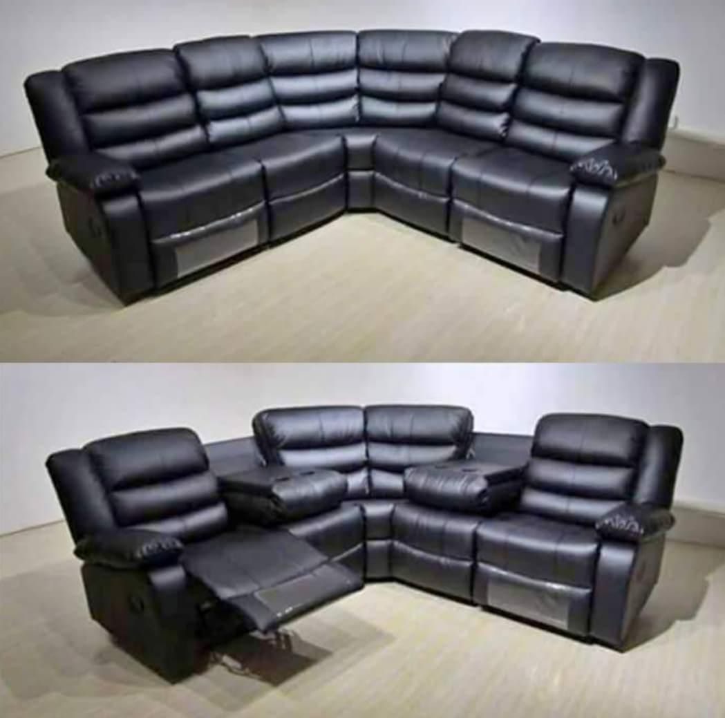 Napoli Black Leather Recliner Corner Sofa